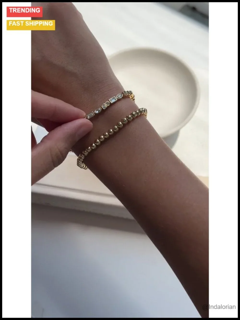 Three Bracelet Gift Set Gold-Plated Beaded Initial Tennis
